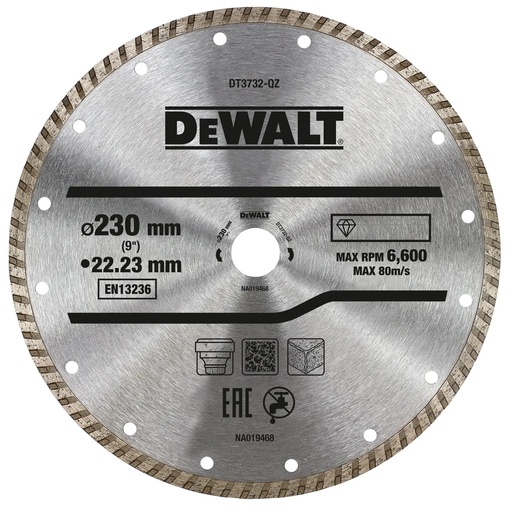 [PTG405.00044] DEWALT Turbo All Purpose Diamond Wheel, 230mm x 22.23mm, DT3732-QZ