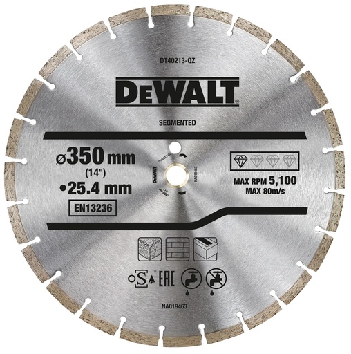 [PTG405.00065] DEWALT Segmented General Purpose Diamond Cutting Wheel, 350mm x 25.4mm, 20mm, DT40213-QZ