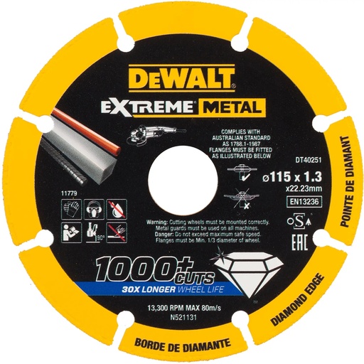 [PTG405.00067] DEWALT Extreme Diamond Disc, 115 x 22.23 x 1.3mm, DT40251-QZ
