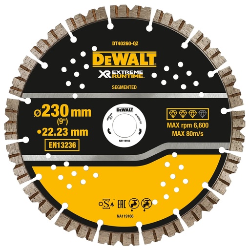 [PTG405.00076] DEWALT Extreme Runtime Segmented All Purpose Diamond Wheel, 230mm x 22.23mm, DT40260-QZ