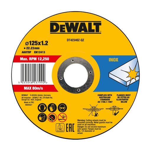 [PTG405.00083] DEWALT INOX Thin Cut, 125 x 1.2 x 22.23mm, 25 Pack, DT42340Z-QZ