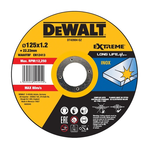 [PTG405.00096] DEWALT Extreme Cutting INOX, 125 x 1.2 x 22.23mm, DT43904-QZ