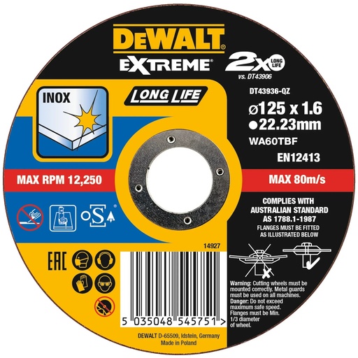 [PTG405.00117] DEWALT Extreme OSA Long Life Cutting Disc, 125 mm, DT43936-QZ