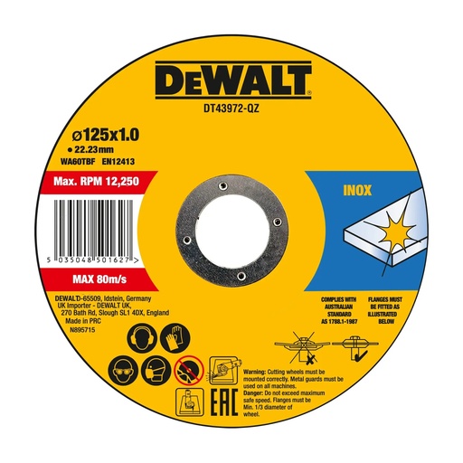 [PTG405.00133] DEWALT Thin Fast Cut, 125 x 1 x 22.23mm, 10XTIN, DT43972-QZ