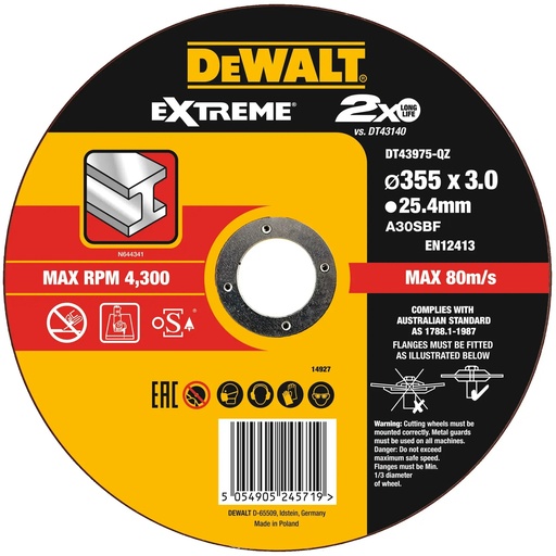 [PTG405.00135] DEWALT Extreme® Bonded Disc Cutting, 355 mm x 3.0 mm x 25.4 mm, DT43975-QZ