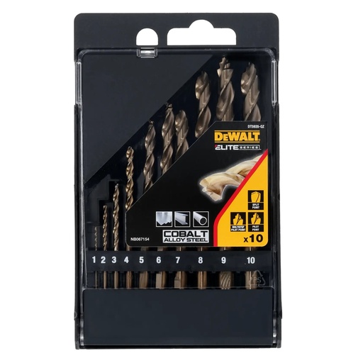 [PTG365.00422] DEWALT ELITE HSS-E Cobalt Alloy Steel Metal Drill Sets, 10 pc., DT5935-QZ