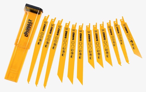 [PTG421.00001] DEWALT Mixed BI-Metal Reciprocating Blade Set + Storage Case, 12 Pack, DT2445-QZ