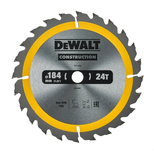[PTG421.00019] DEWALT Circular Saw Blade, 184mm x 16mm, 24T, DT1939-QZ