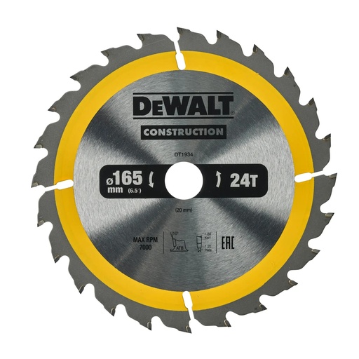 [PTG421.00021] DEWALT Circular Saw Blade, 165mm x 20mm, 24T, DT1934-QZ