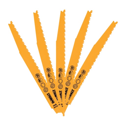 [PTG421.00024] DEWALT 6 TPI (Wood) BI-Metal Reciprocating Blade, 203mm, 9 Pack, DT2406-QZ