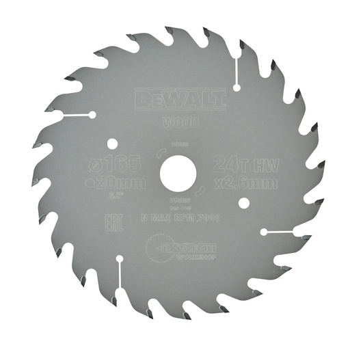 [PTG421.00046] DEWALT Extreme Lama de ferastrau circular pentru atelier, 165 mm x 20 mm, 24 dinti, DT4026-QZ