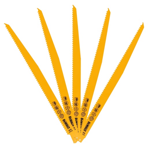 [PTG421.00051] DEWALT 6 TPI (Wood) BI-Metal Reciprocating Blade, 305mm, 5 Pack, DT2350-QZ