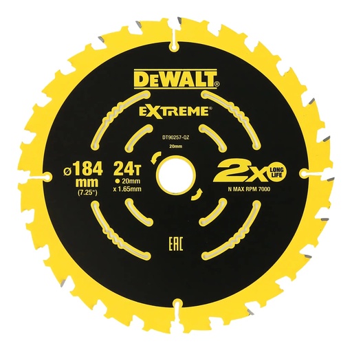 [PTG421.00065] DEWALT Extreme 2X Life Circular Saw Blade (16/20 mm) (10 Pk/Bulk), 184mm, 24T, DT90258-QZ