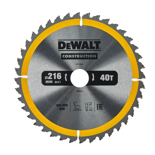 [PTG421.00071] DEWALT Lama de ferastrau circular, 216 mm x 30 mm, 40 dinti, DT1953-QZ