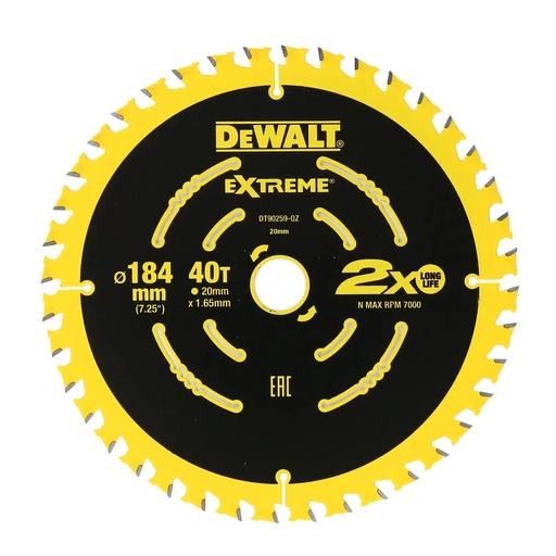 [PTG421.00086] DEWALT Circular Saw Blade Elite Series™: Elite Circular Saw Blade X 20/16mm, 184mm, 40T, DT90259-QZ
