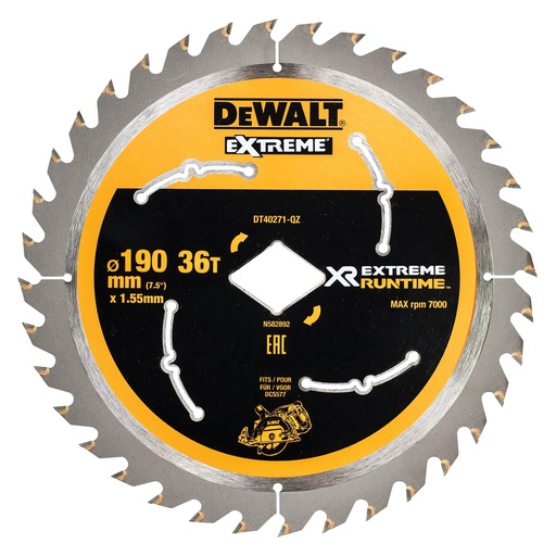 [PTG421.00093] DEWALT XR® Lama de ferastrau circular cu alezaj diamantat Extreme Runtime, 190 mm, 36 dinti, DT40271-QZ
