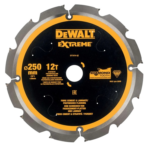 [PTG421.00095] DEWALT Extreme PCD Multi Material Circular Saw Blade, 250mm x 30mm, 12T, DT1474-QZ