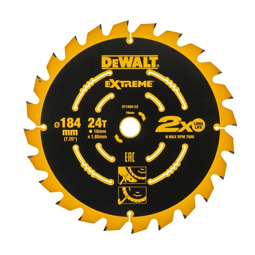 [PTG421.00114] DEWALT Extreme 2nd Fix Circular Saw Blade, 184mm, 16mm, 24T, DT1669-QZ