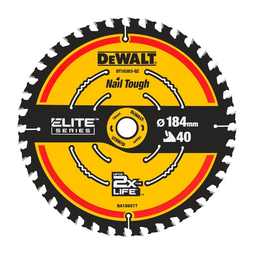 [PTG421.00125] DEWALT Elite Circular Saw Blade, 184mm x 16mm, 40T, DT10303-QZ