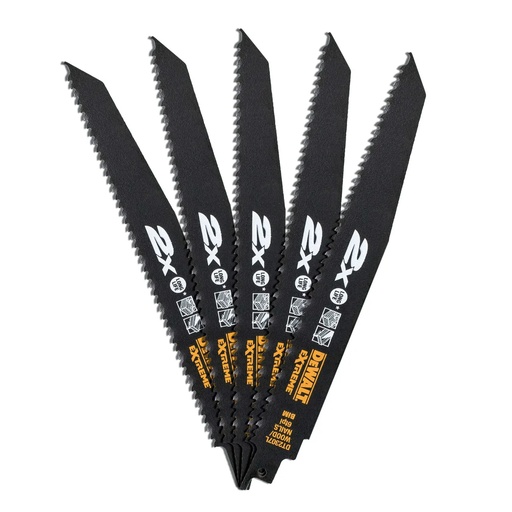 [PTG421.00133] DEWALT Extreme 6 TPI (Demolition Wood + Nails) BI-Metal Reciprocating Blades, 28mm, 5 Pack, DT2307L-QZ