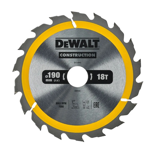 [PTG421.00143] DEWALT Lama de ferastrau circular, 190 mm x 30 mm, 18 dinti, DT1943-QZ