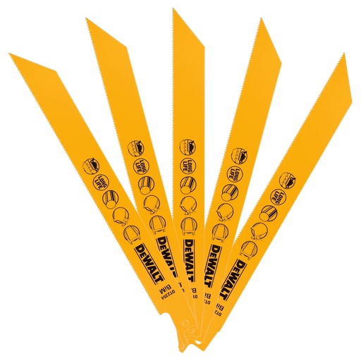 [PTG421.00145] DEWALT 18 TPI (Metal) BI-Metal Reciprocating Blade, 203mm, 5 Pack, DT2354-QZ