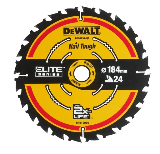 [PTG421.00157] DEWALT Extreme 2X Life Circular Saw Blade (16/20 mm), 184mm, 24T, DT90257-QZ