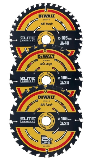 [PTG421.00160] DEWALT Elite Circular Saw Blade - 2x165 24t/1x165 40t, 3 Pack, DT10397-QZ