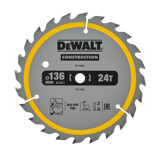 [PTG421.00180] DEWALT Framing Circular Saw Blade, 136mm, 24T, DT1947-QZ