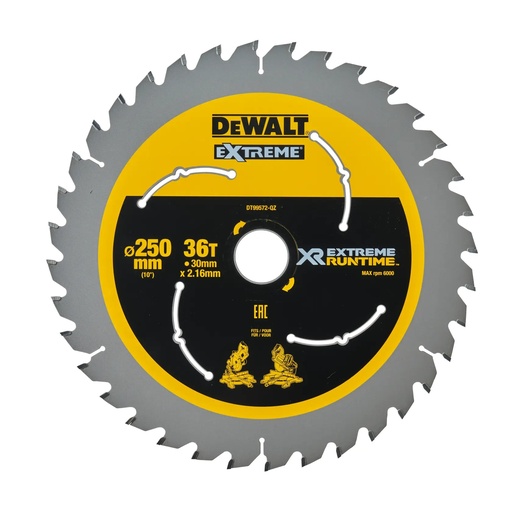 [PTG421.00183] DEWALT Extreme Runtime Circular Saw Blade, 250mm x 30mm, 36T, DT99572-QZ