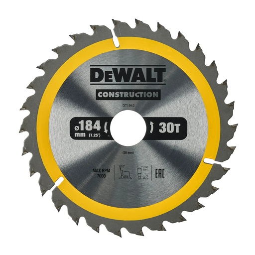 [PTG421.00193] DEWALT Circular Saw Blade, 184mm x 30mm, 30T, DT1942-QZ