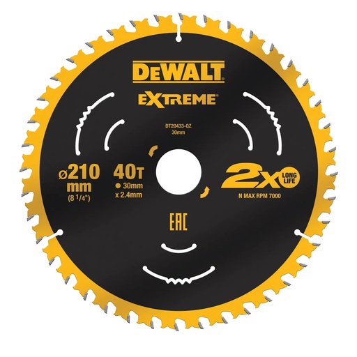 [PTG421.00194] DEWALT Extreme Circular Saw, 210mm x 30mm, 40T, DT20433-QZ