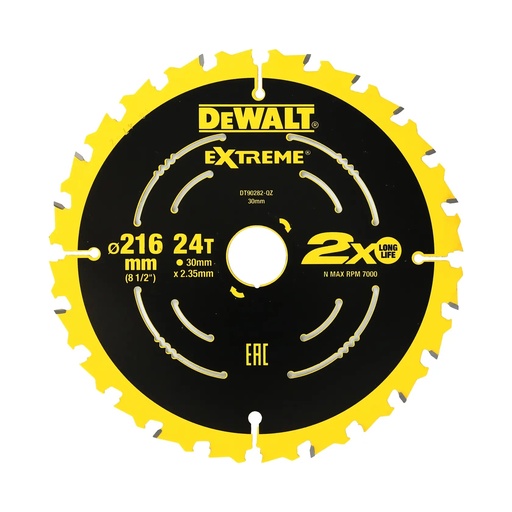 [PTG421.00197] DEWALT Extreme 2™ Life Circular Saw Blade (16/25/30mm), 216mm, 24T, DT90282-QZ
