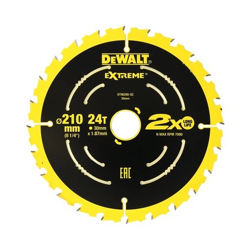 [PTG421.00198] DEWALT Extreme 2X Life Circular Saw Blade (16/25/30 mm), 210mm, 24T, DT90280-QZ
