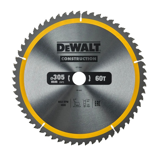[PTG421.00205] DEWALT Circular Saw Blade, 305mm x 30mm, 60T, DT1960-QZ