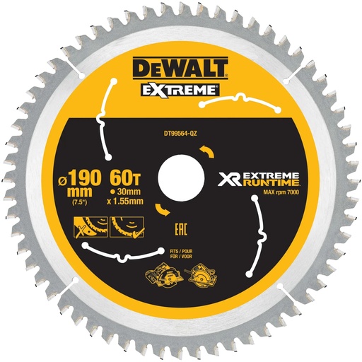 [PTG421.00225] DEWALT XR® Extreme Runtime Circular Saw Blade, Bore 30mm, 190mm, 60T, DT99564-QZ
