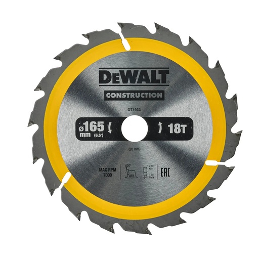 [PTG421.00231] DEWALT Circular Saw Blade, 165mm x 20mm, 18T, DT1933-QZ