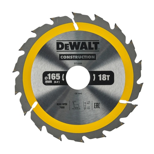 [PTG421.00233] DEWALT Circular Saw Blade, 165mm x 30mm, 18T, DT1936-QZ