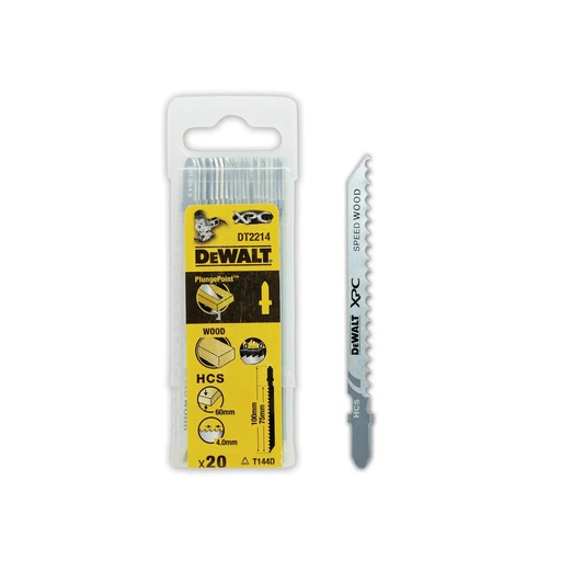 [PTG421.00240] DEWALT Extreme Precision HCS Jigsaw Blade Wood (T144D), 75mm, 20 Pack, DT2214-QZ