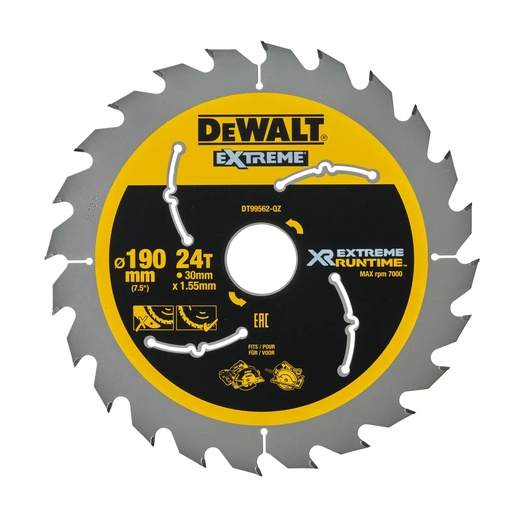 [PTG421.00243] DEWALT Extreme Runtime Circular Saw Blade, 190mm x 30mm, 24T, DT99562-QZ