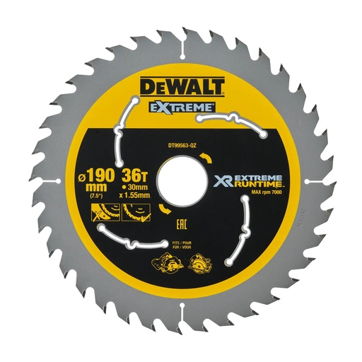 [PTG421.00249] DEWALT Extreme Runtime Circular Saw Blade, 190mm x 30mm, 36T, DT99563-QZ