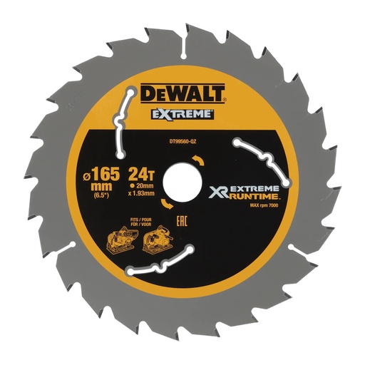 [PTG421.00254] DEWALT Extreme Runtime Circular Saw Blade, 165mm x 20mm, 24T, DT99560-QZ