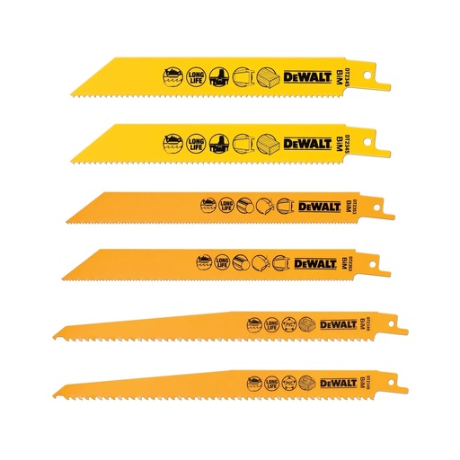 [PTG421.00273] DEWALT BI-Metal Reciprocating Mixed Blade Set In Storage Case, 6 Pack, DT2444-QZ
