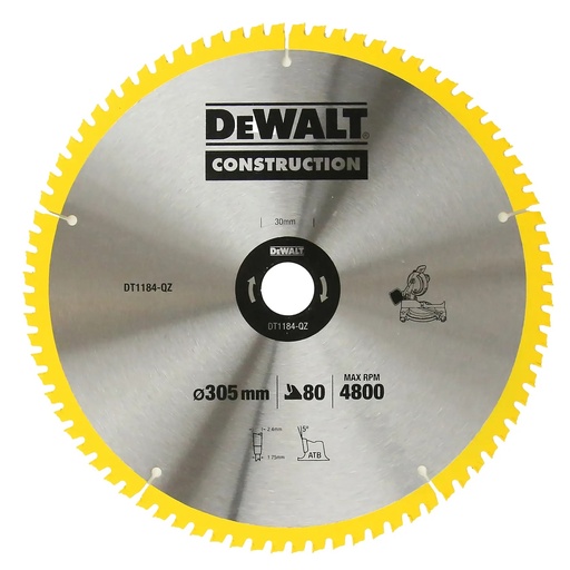 [PTG421.00283] DEWALT Construction Circular Saw Blade, 205mm x 30mm, 80T, DT1184-QZ