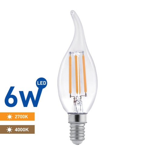 [PTG074.00036] LED Filament Flame Bulb 6W C35 E14, WELLMAX