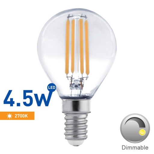 [PTG074.00038] Dimmable LED Filament Globe Bulb 4.5W G45 E14 2700K, WELLMAX