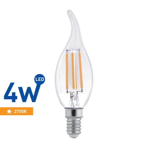 [PTG074.00064] LED Filament Flame Bulb 4W C35 E14 2700K, WELLMAX