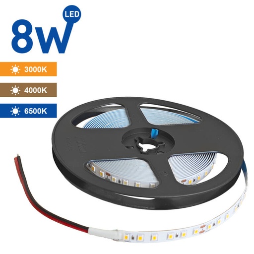 [PTG076.01108] LED Strip 8W 3000K 24V IP20 8mm x 5m + Transformer, WELLMAX