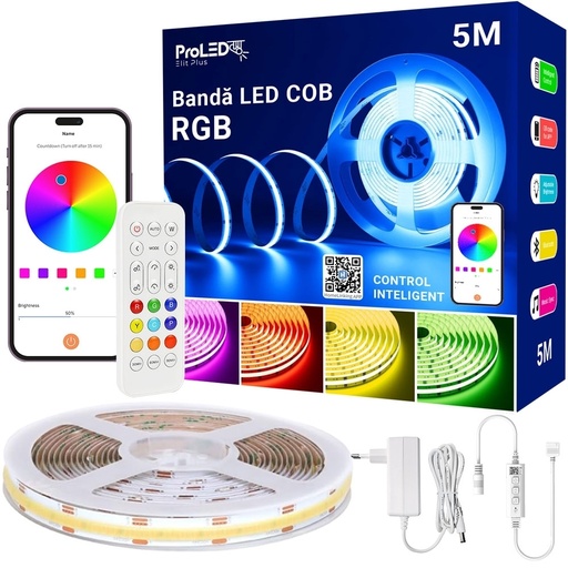 [PTG076.01128] Kit banda LED COB 5m RGB, WELLMAX