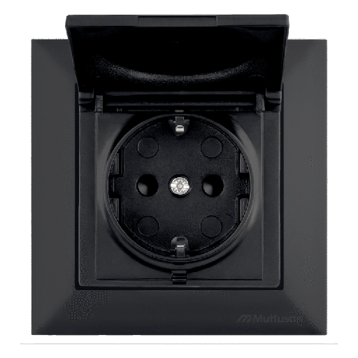 [PTG229.01064] CANDELA Velvet Black – Single Earthed Socket, With Cover, Child Protection, MUTLUSAN